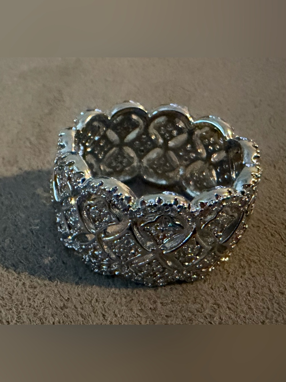 Women's Silver-Tone Pavé Crystal Scalloped Band Ring - Size 11